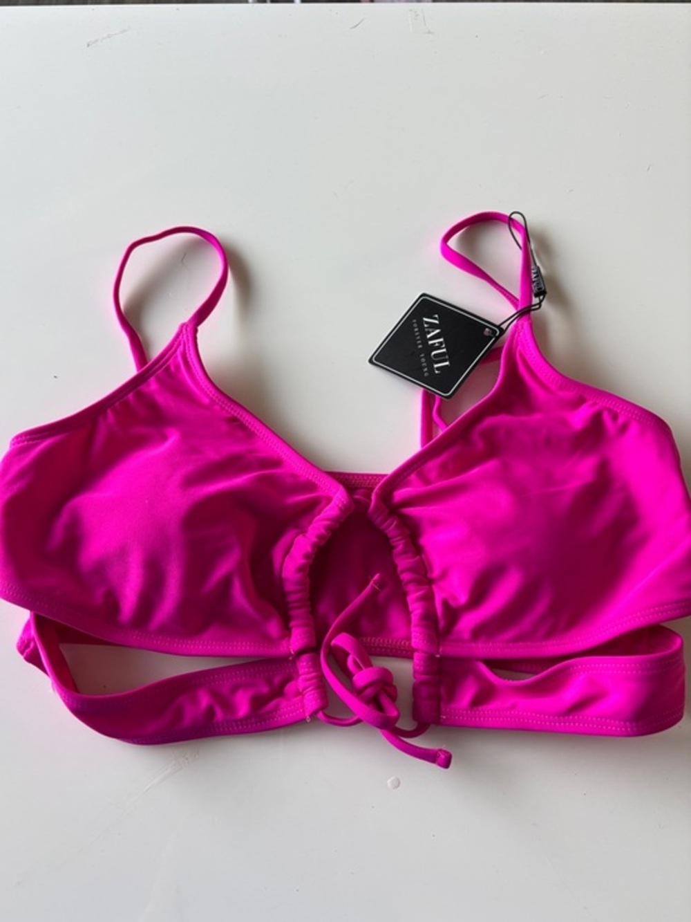 Zaful Neon Pink Drawstring Bikini Top